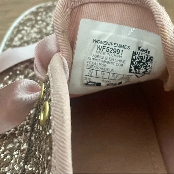 Kate Spade Keds Rose Gold Glitter Sneakers with Pink Satin Laces Size 6.5 - Picture 9 of 9